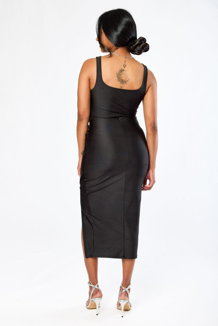 Doriane | Fitted Square Neck Satin Midi Dress for Women