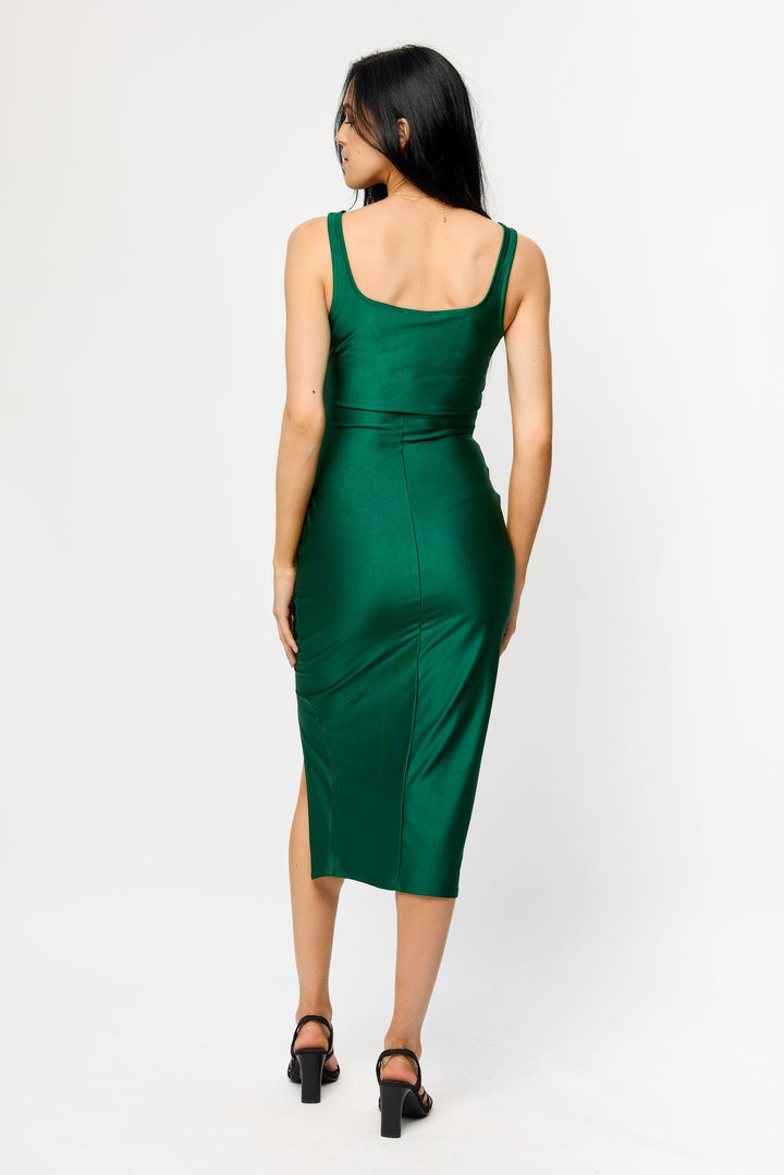 Doriane | Fitted Square Neck Satin Midi Dress for Women