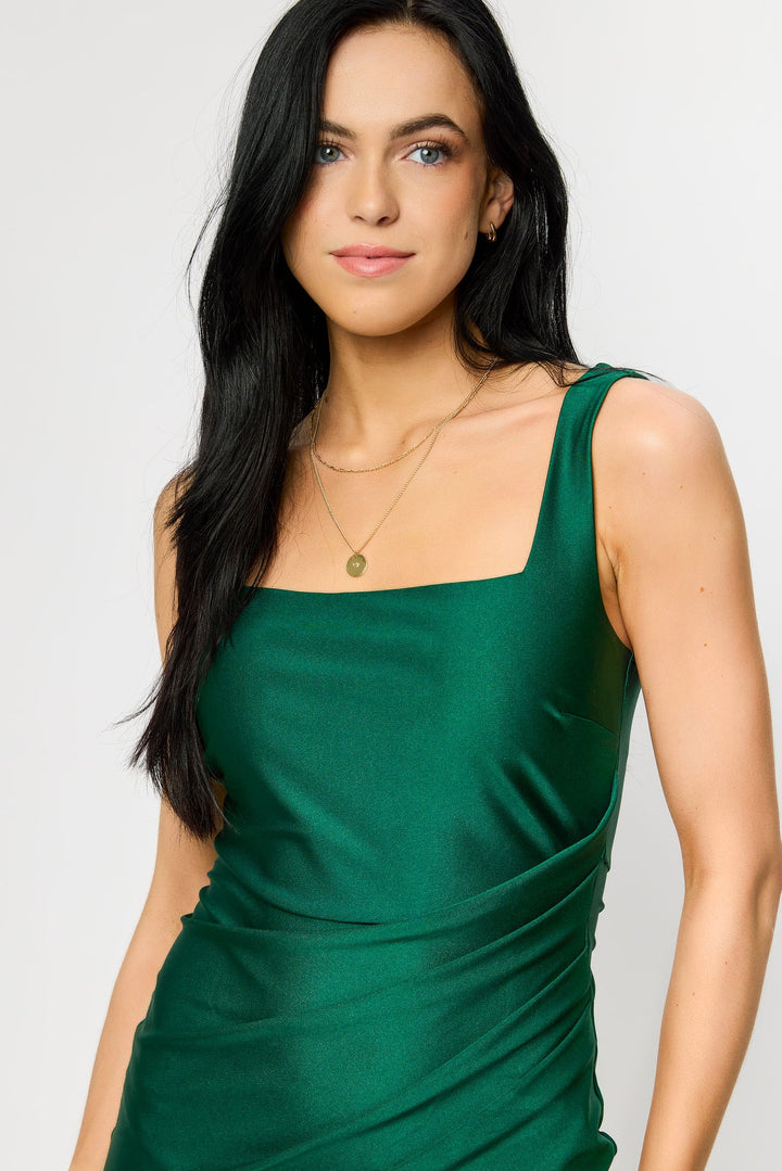 Doriane | Fitted Square Neck Satin Midi Dress for Women