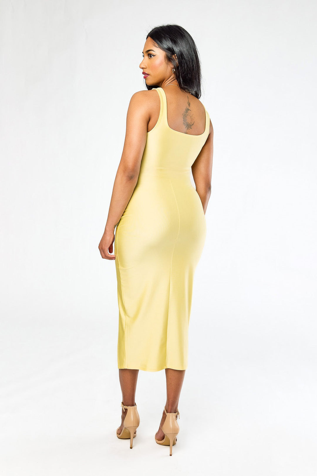 Doriane | Fitted Square Neck Satin Midi Dress for Women