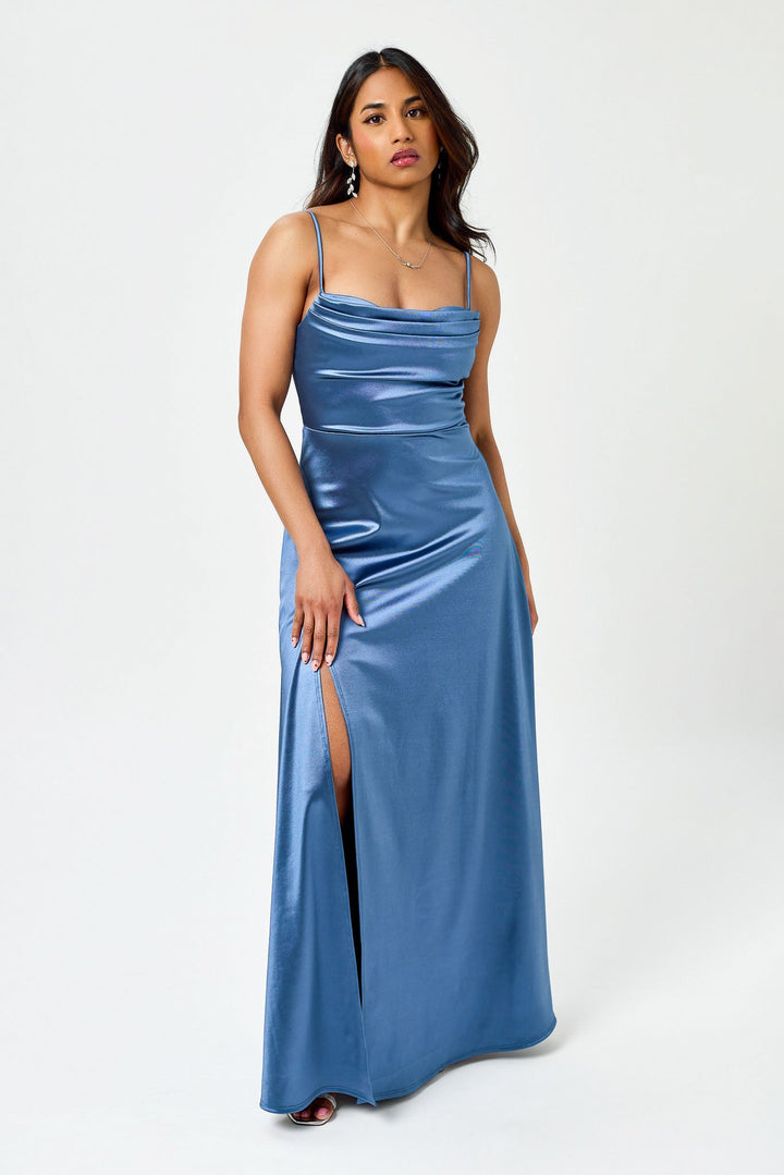 Astrid | Pintucked Pleated Satin Maxi Dress for Women