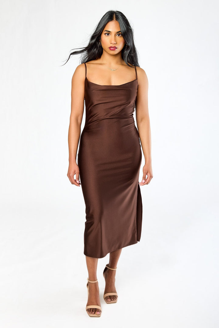 Anaelle | Satined Cowl Neck Slip Dress for Women