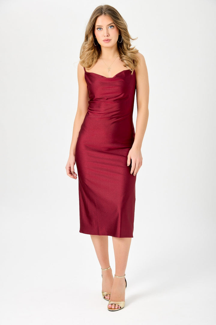 Anaelle | Satined Cowl Neck Slip Dress for Women
