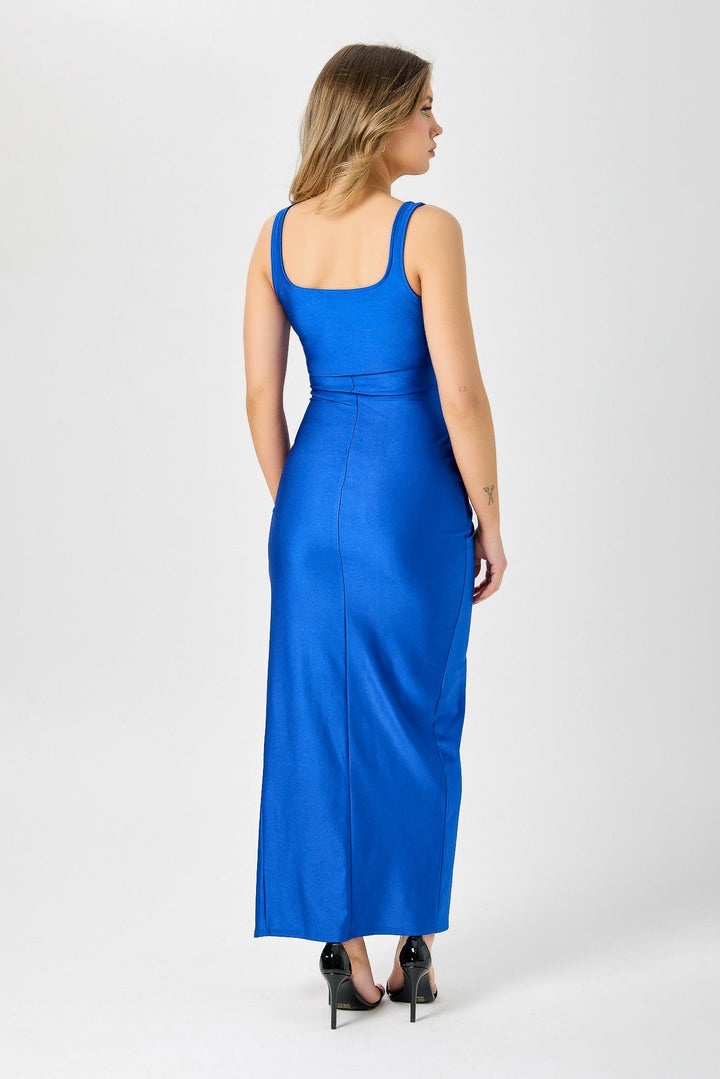 Emeline | Trailing Square Neck Satin Maxi Dress for Women