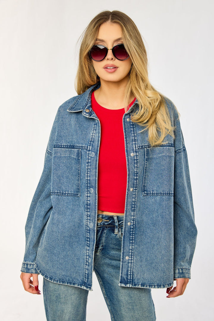 Liliane | Scuffed Oversized Denim Overshirt Shirt Jacket for Women