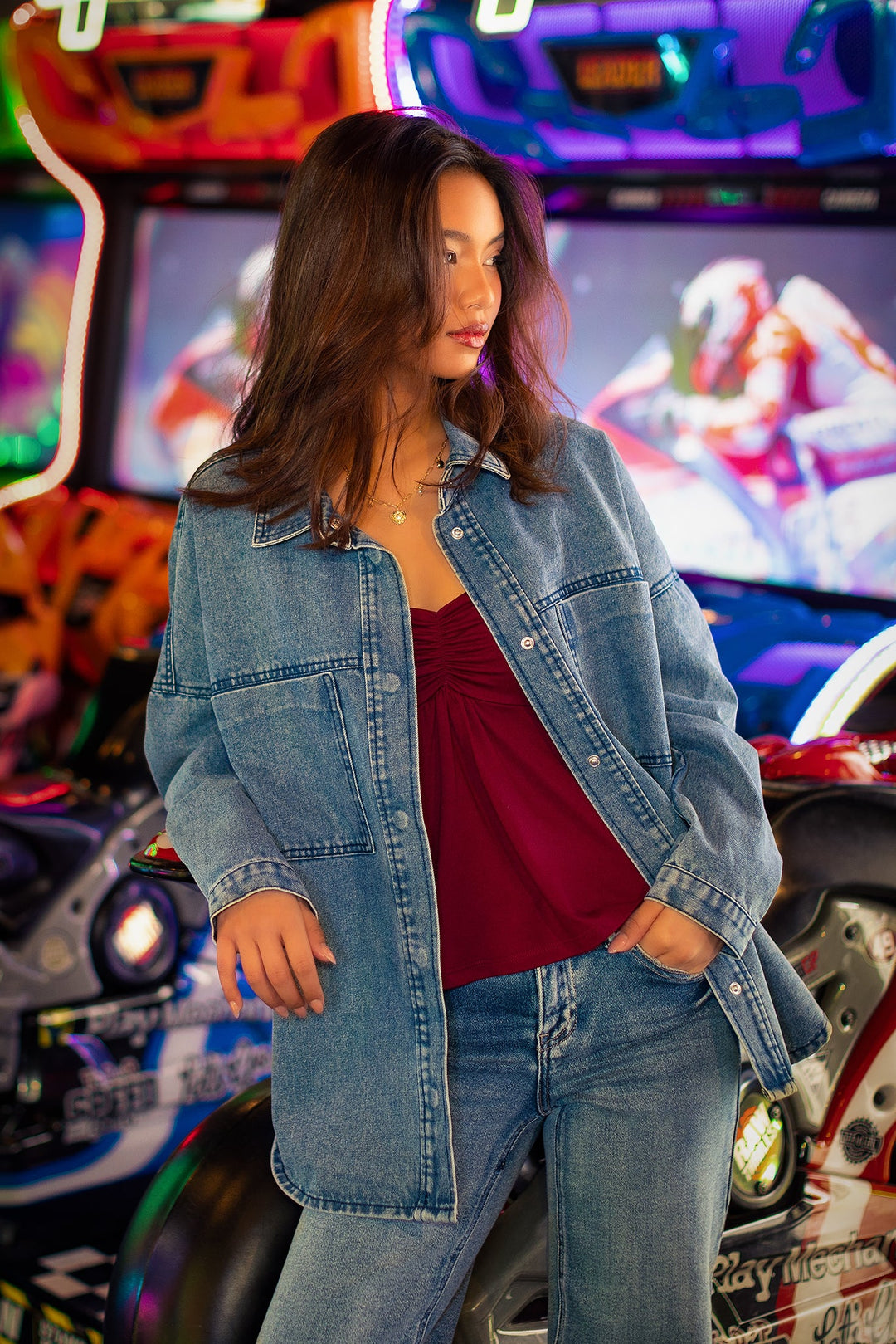 Liliane | Scuffed Oversized Denim Overshirt Shirt Jacket for Women