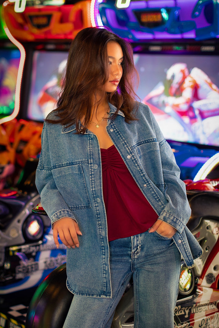 Liliane | Scuffed Oversized Denim Overshirt Shirt Jacket for Women