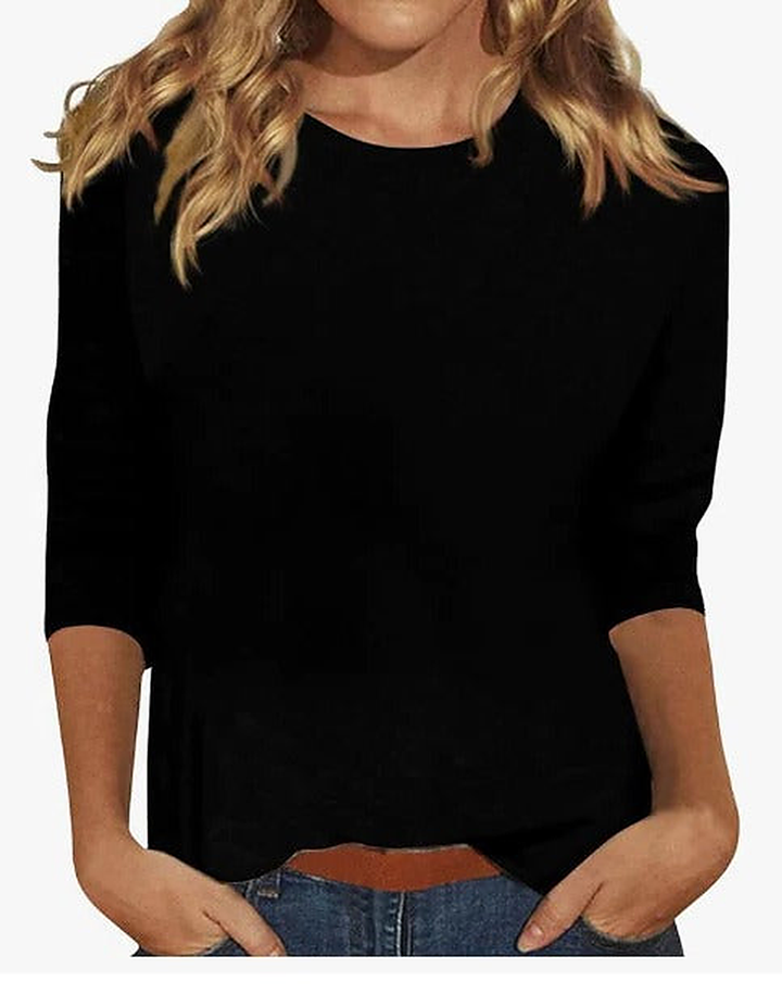 Florine | Rounded Crew Neck Three Quarter Sleeve Top for Women