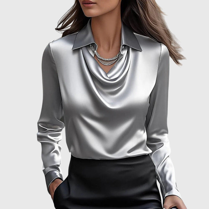Caroline | Liquid Satin Draped Long Sleeve Blouse for Women