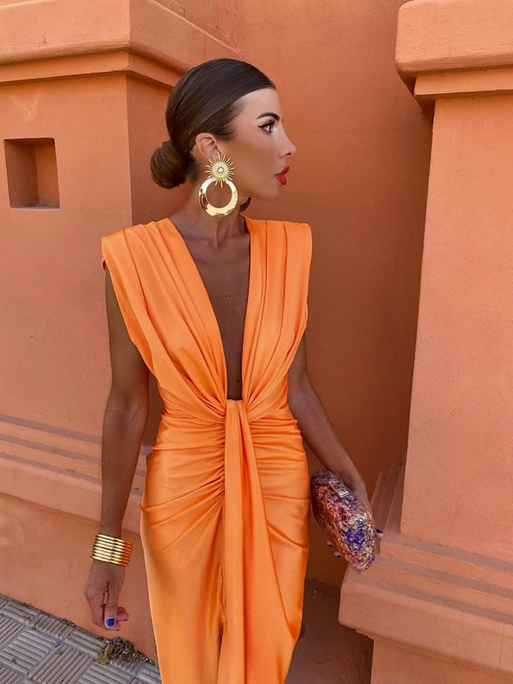 Jade | Shirred High Slit Evening Dress for Women