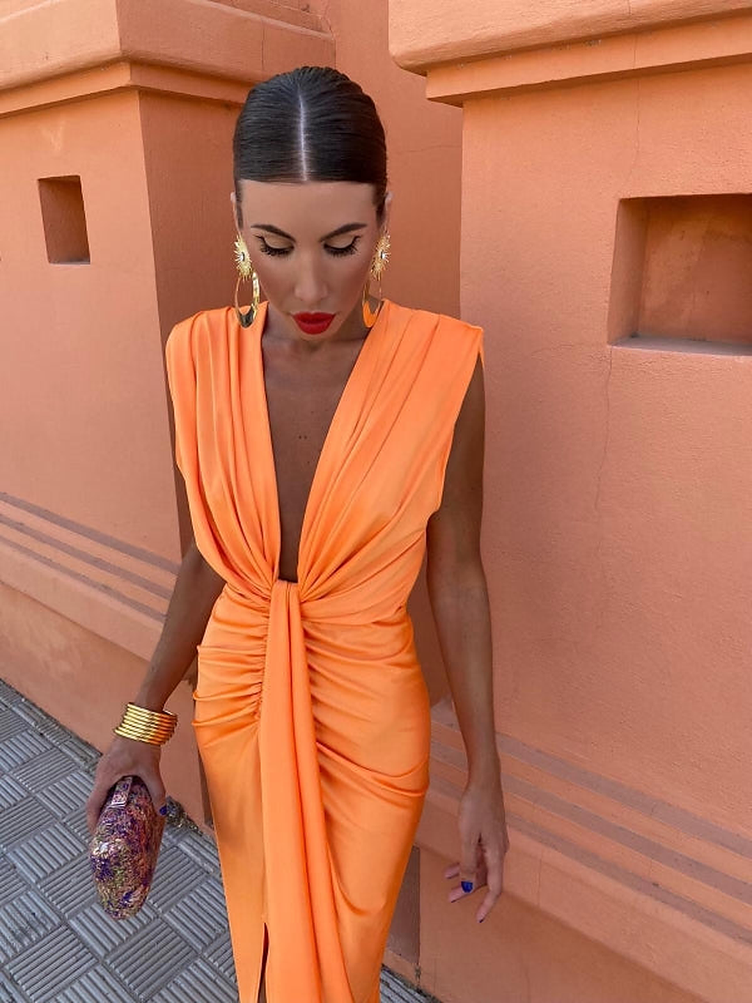 Jade | Shirred High Slit Evening Dress for Women