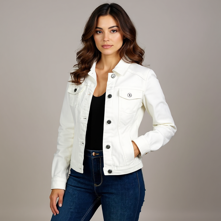 Clemence | Trim Cropped Button Front Denim Jacket for Women