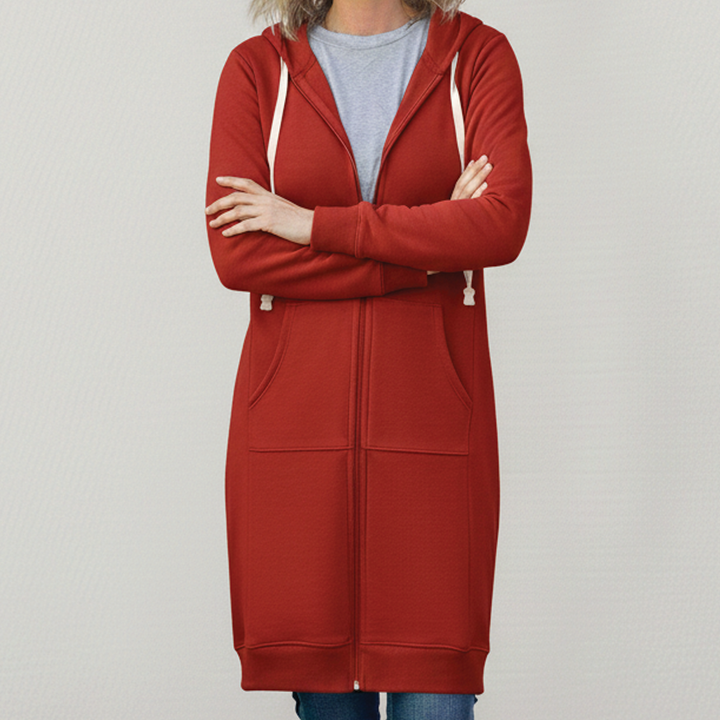 Brooke | Muffled Longline Fleece Zip Up Hoodie for Women
