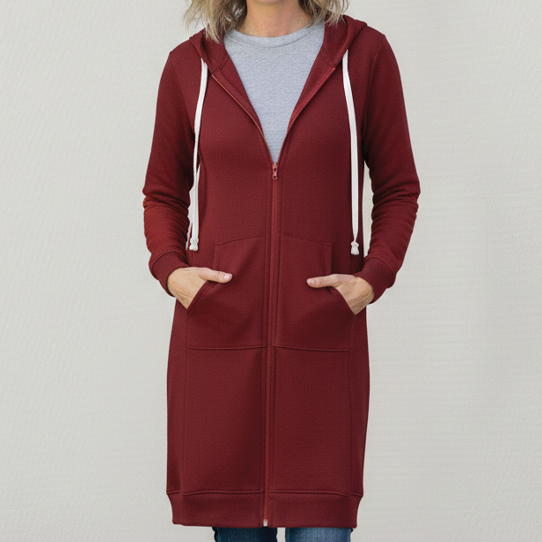 Brooke | Muffled Longline Fleece Zip Up Hoodie for Women