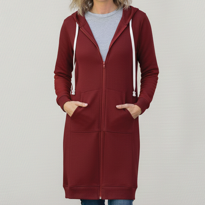 Brooke | Muffled Longline Fleece Zip Up Hoodie for Women
