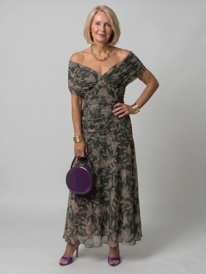 Marine | Tiered Off Shoulder Chiffon Midi Dress for Women