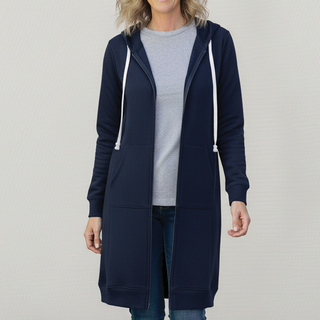 Brooke | Muffled Longline Fleece Zip Up Hoodie for Women