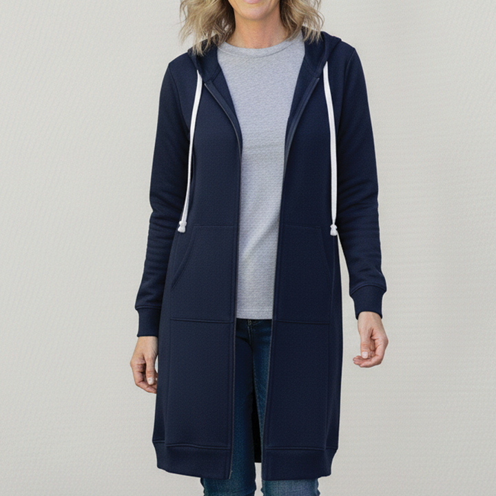 Brooke | Muffled Longline Fleece Zip Up Hoodie for Women