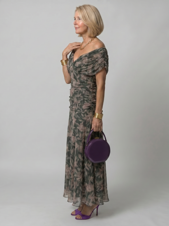 Marine | Tiered Off Shoulder Chiffon Midi Dress for Women