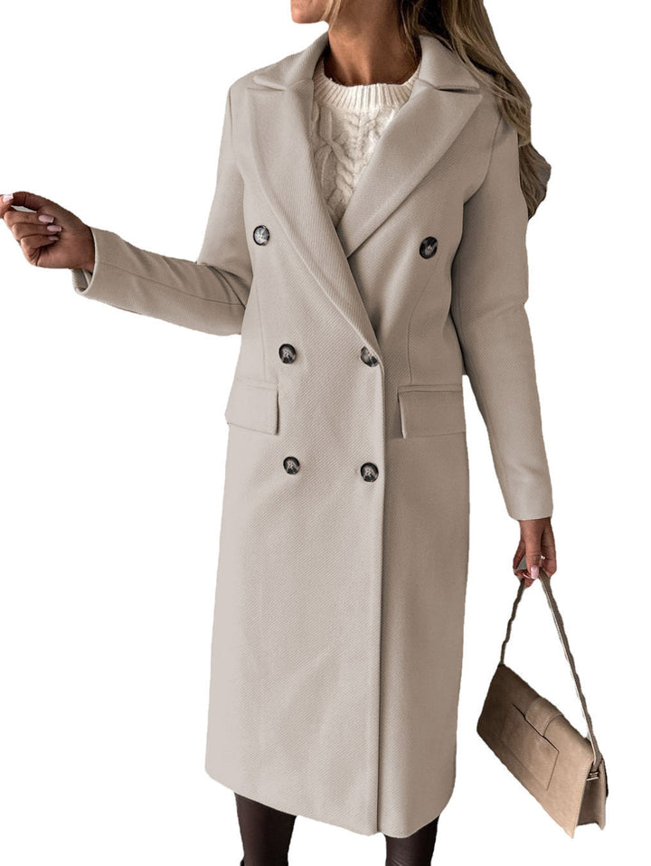 Theodora | Graceful Longline Double-Breasted Coat for Women