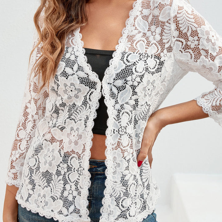Cassandra | Airy Floral Lace Open Front Cardigan for Women