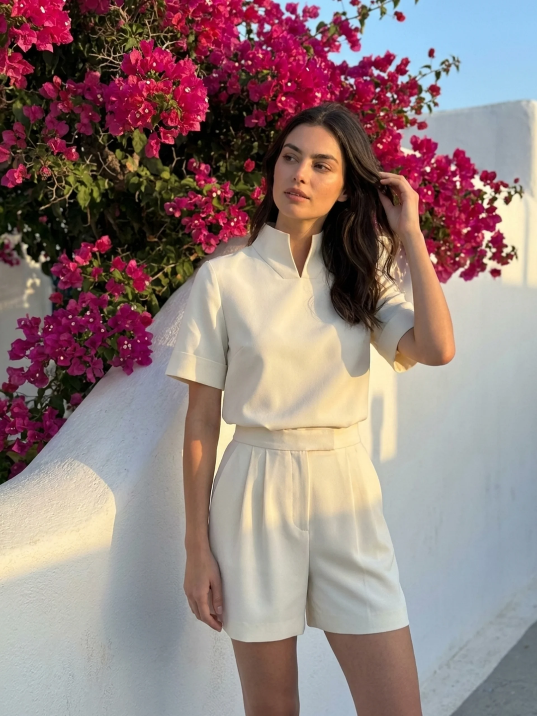 Irene | Clasped Stand Collar Blouse for Women