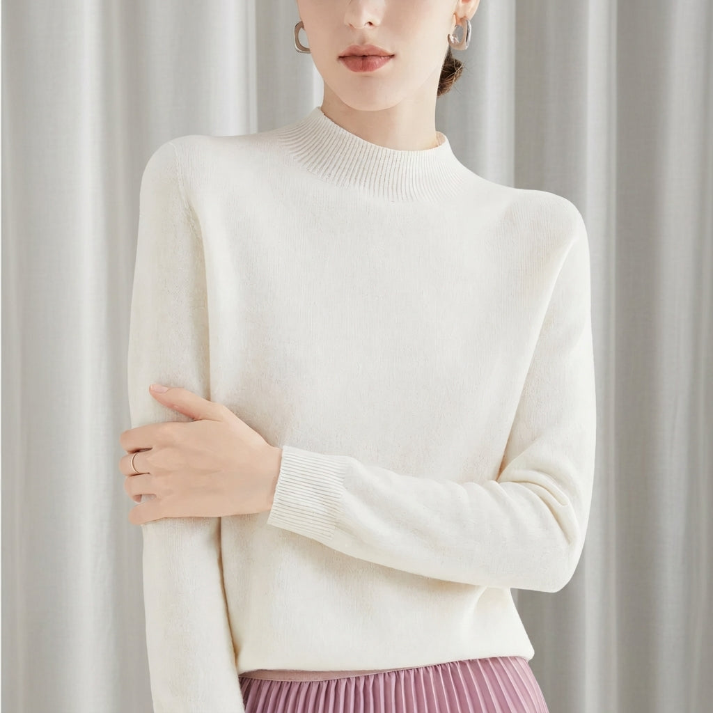 Hyeres | Smooth Mock Neck Cashmere Blend Sweater for Women