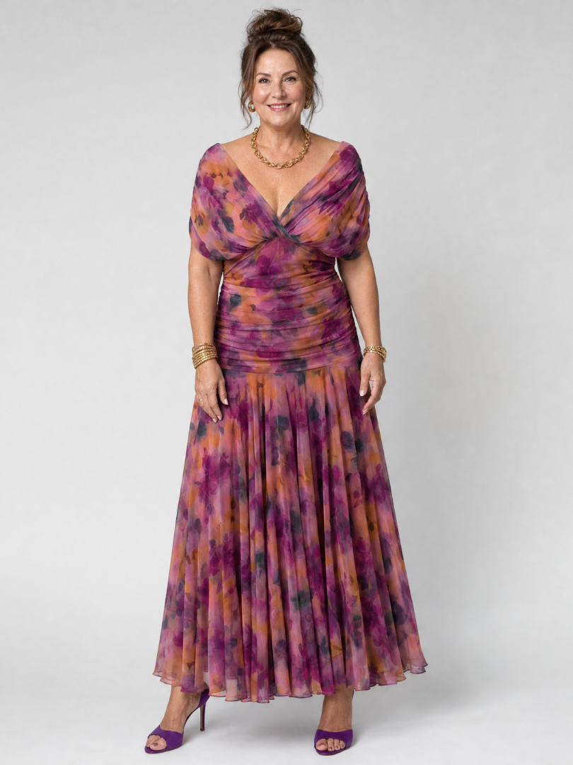 Marine | Tiered Off Shoulder Chiffon Midi Dress for Women