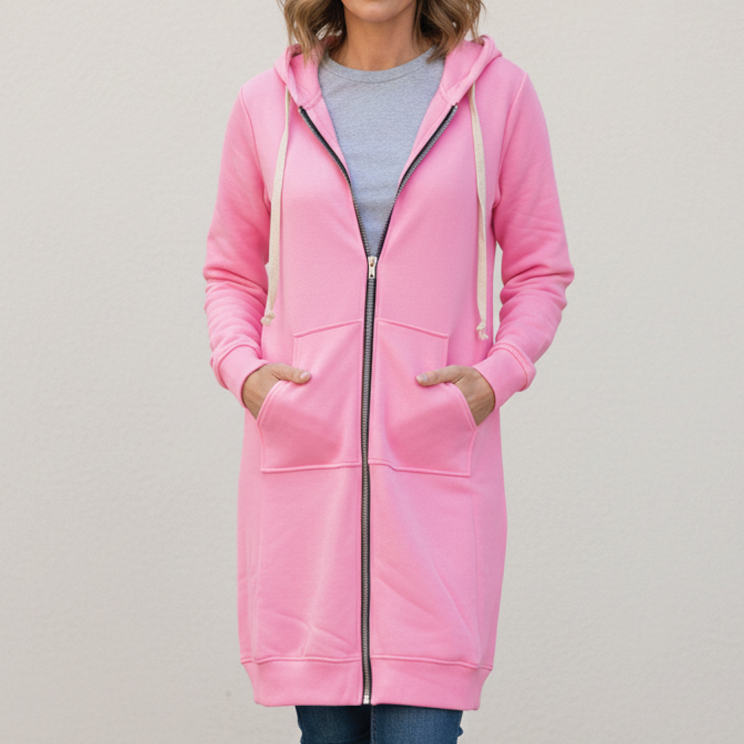 Brooke | Muffled Longline Fleece Zip Up Hoodie for Women