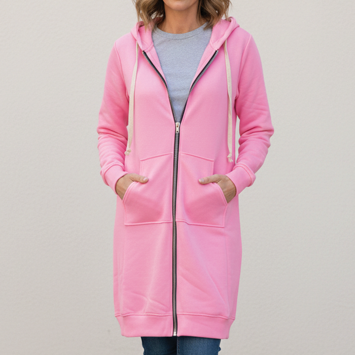 Brooke | Muffled Longline Fleece Zip Up Hoodie for Women