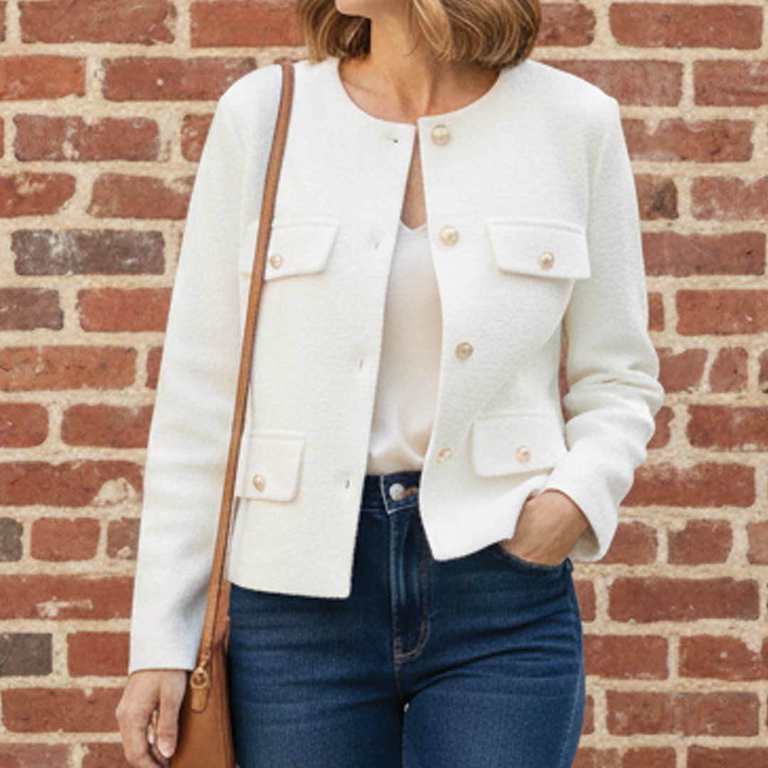 Noemie | Lustrous Collarless Wool Boucle Blazer for Women