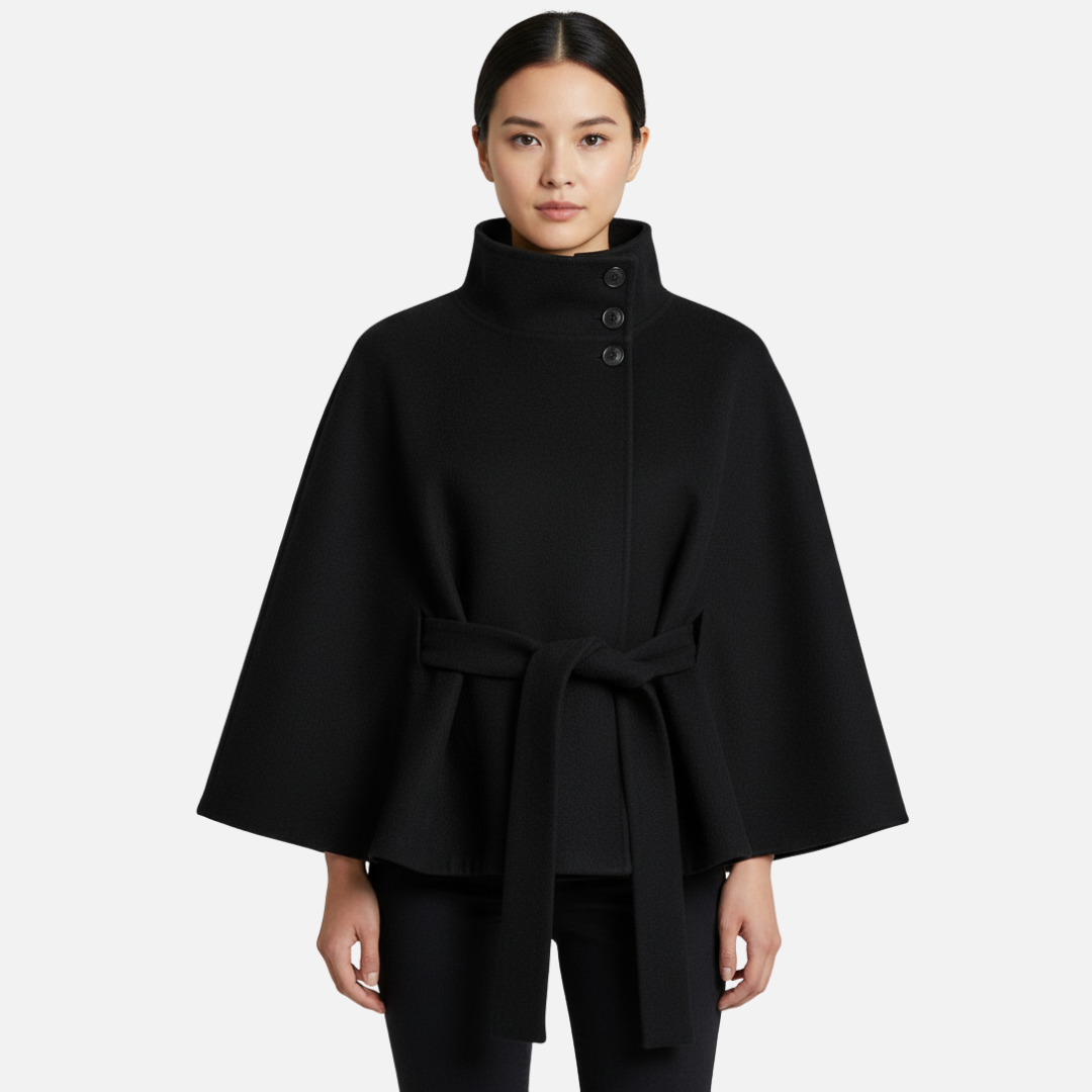 Perrette | Crested Belted Wool Cape for Women
