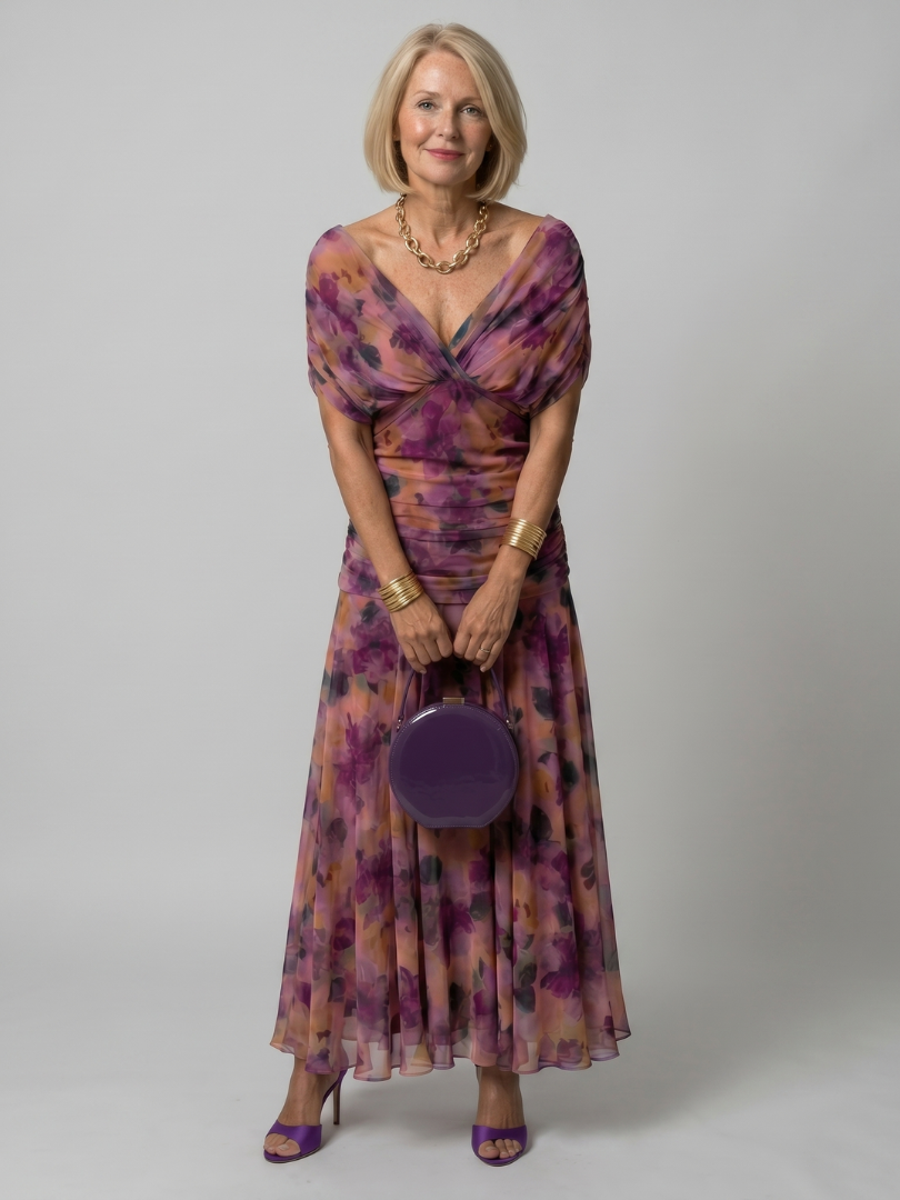 Marine | Tiered Off Shoulder Chiffon Midi Dress for Women