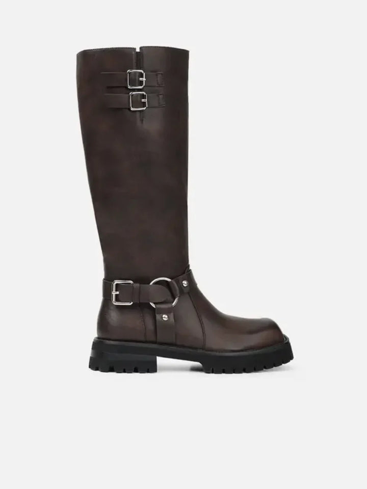 Valentine | Cinched Twin Buckle Biker Boots for Women