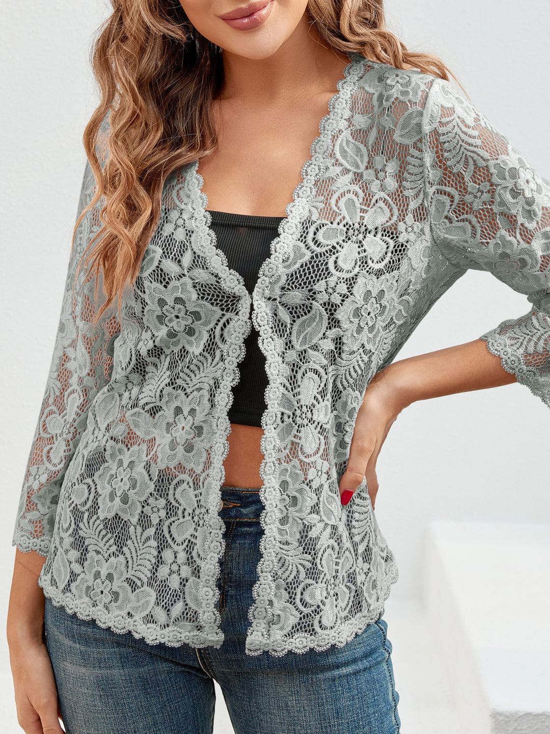 Cassandra | Airy Floral Lace Open Front Cardigan for Women