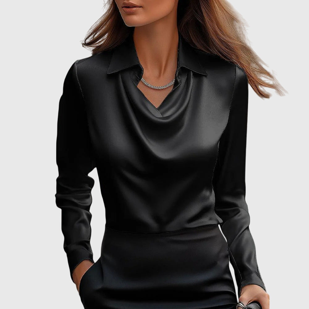 Caroline | Liquid Satin Draped Long Sleeve Blouse for Women
