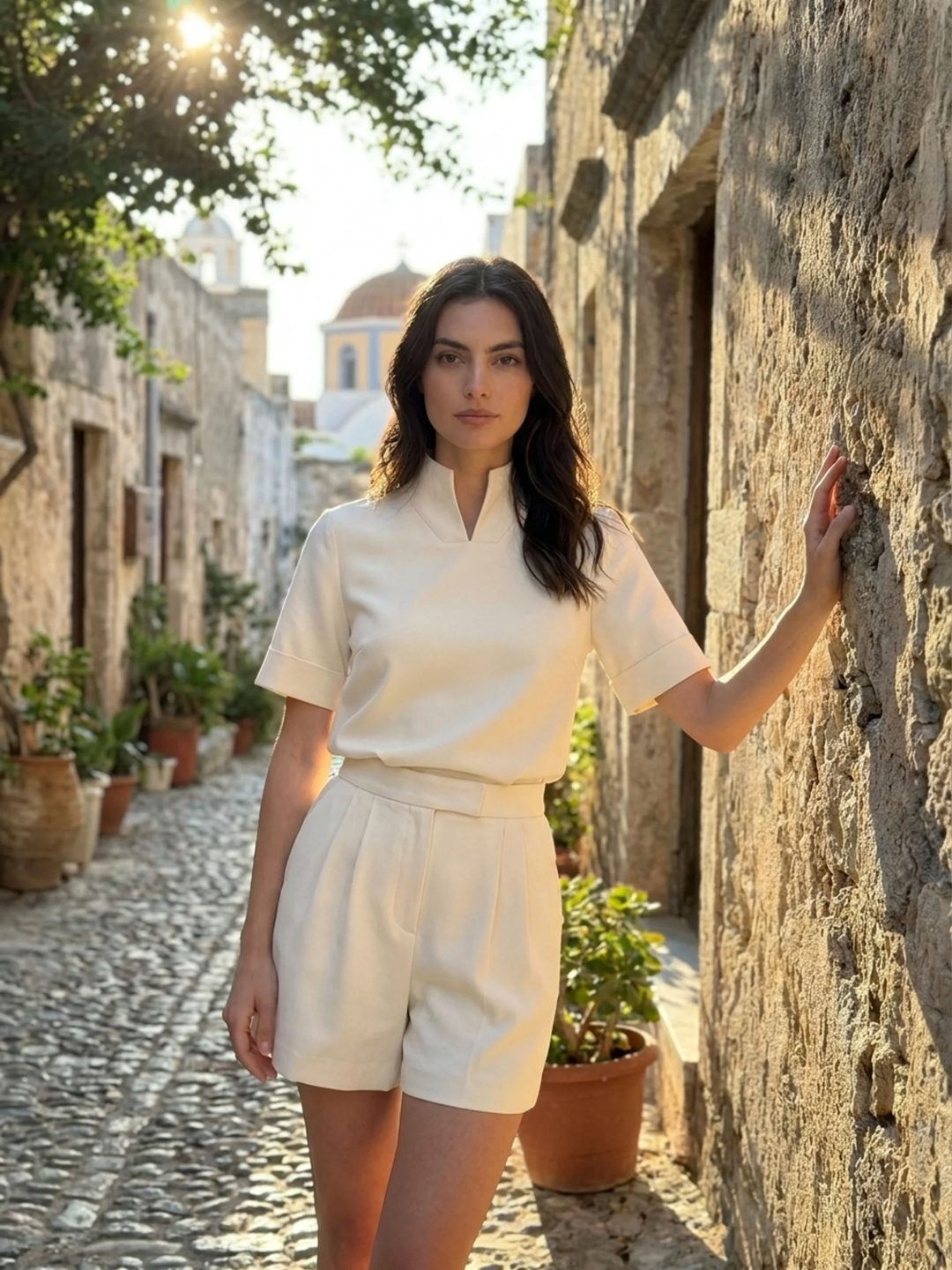 Irene | Clasped Stand Collar Blouse for Women