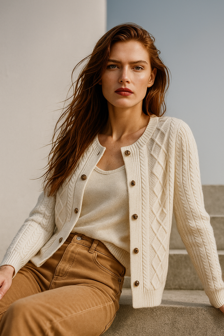 Claire | Rustic Cable Knit Button Cardigan for Women