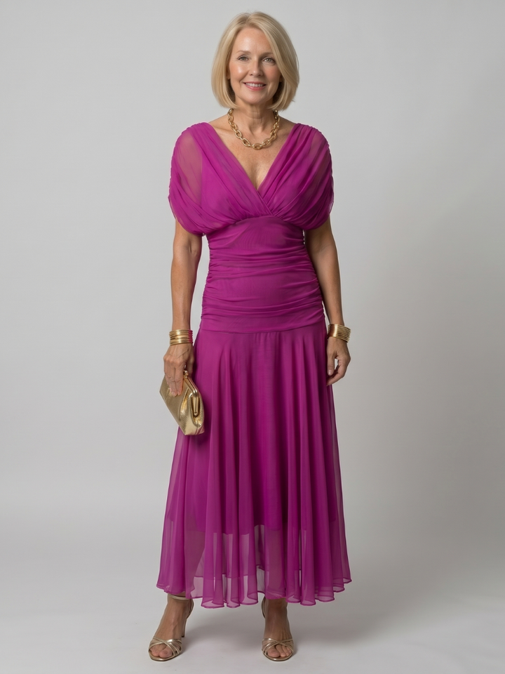 Marine | Tiered Off Shoulder Chiffon Midi Dress for Women