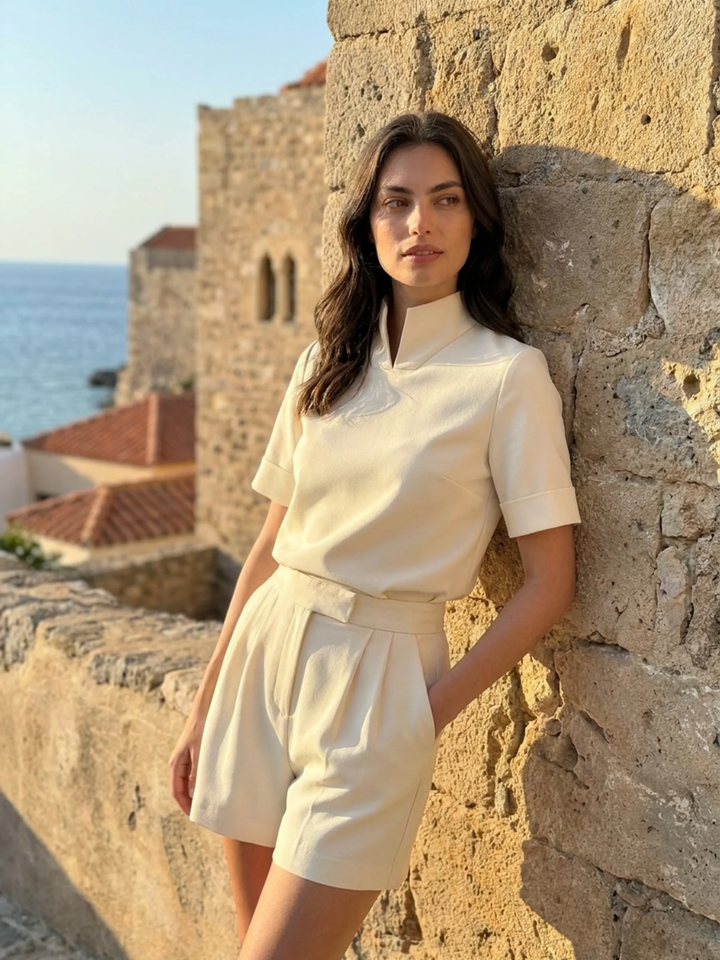 Irene | Clasped Stand Collar Blouse for Women