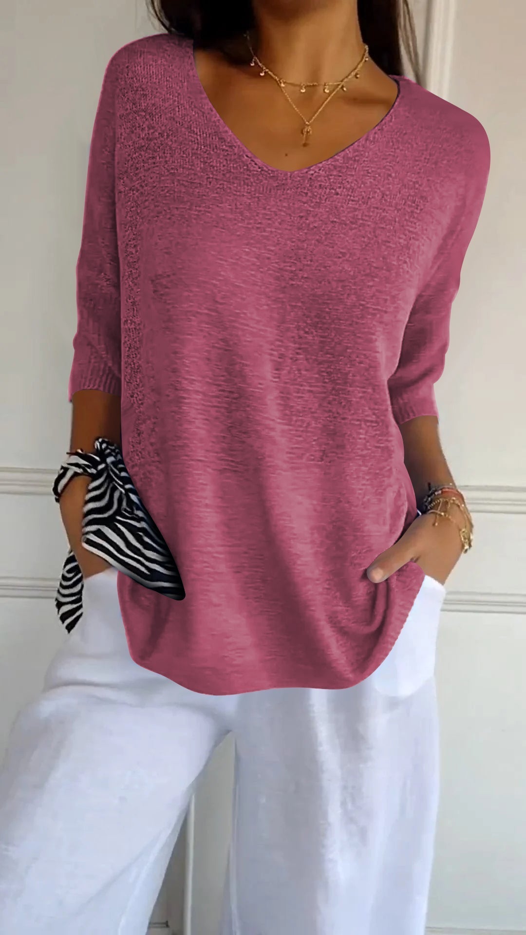 Felicie | Draping V Neck Long Sleeve Top for Women