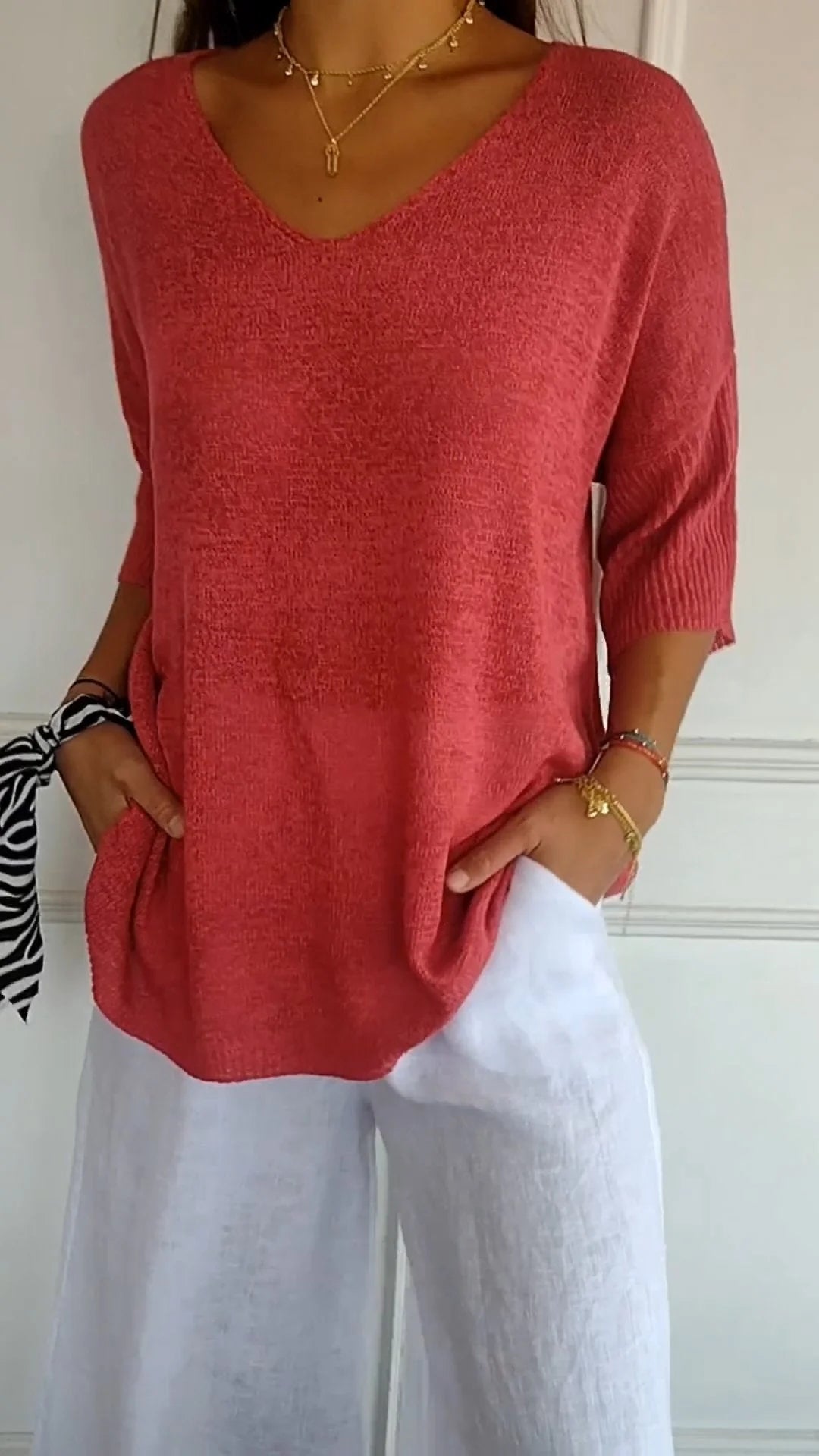 Felicie | Draping V Neck Long Sleeve Top for Women