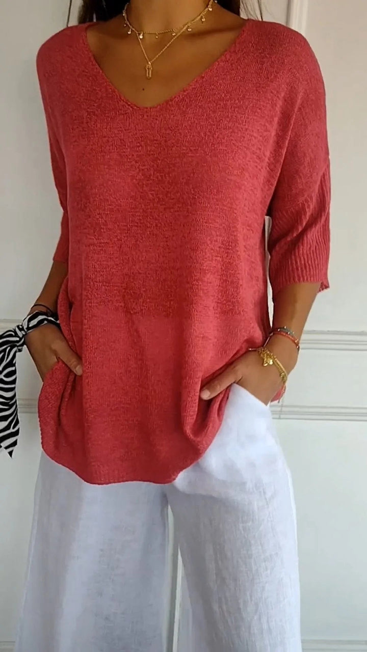 Felicie | Draping V Neck Long Sleeve Top for Women
