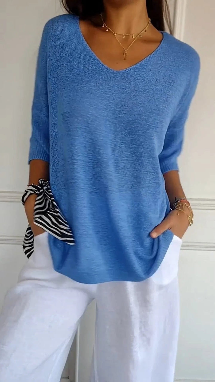 Felicie | Draping V Neck Long Sleeve Top for Women