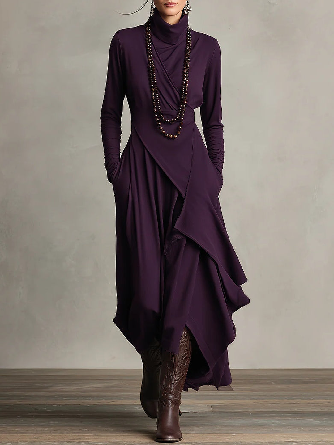 Kalie | Trimmed High Neck Maxi Dress for Women