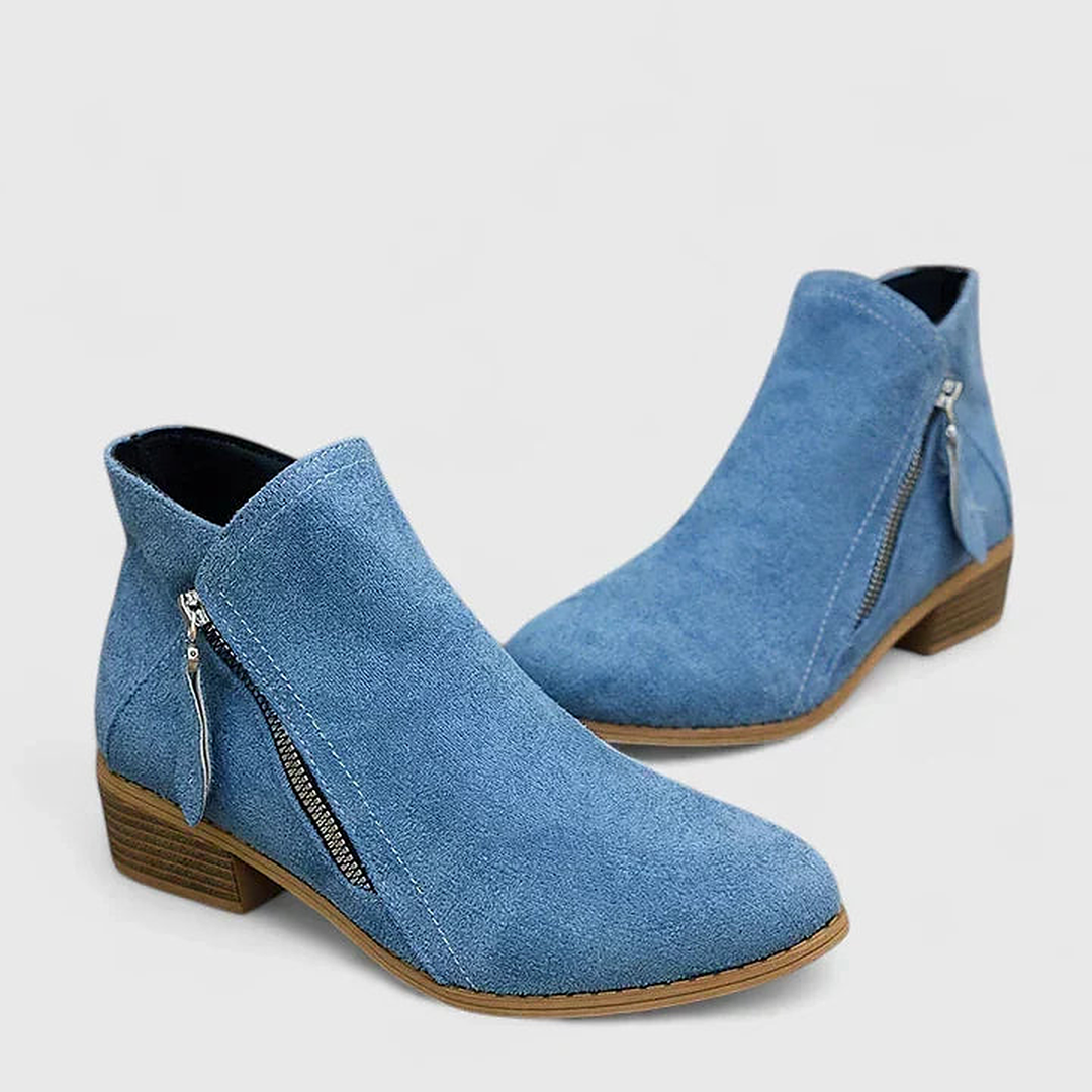 Cecile | Scalloped Faux Suede Ankle Boots for Women
