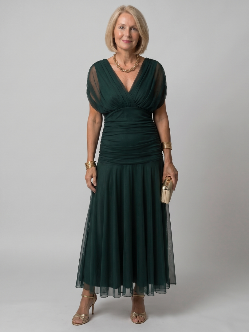 Marine | Tiered Off Shoulder Chiffon Midi Dress for Women