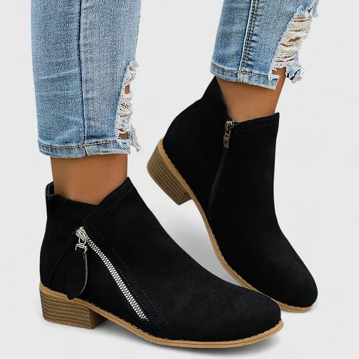 Cecile | Scalloped Faux Suede Ankle Boots for Women