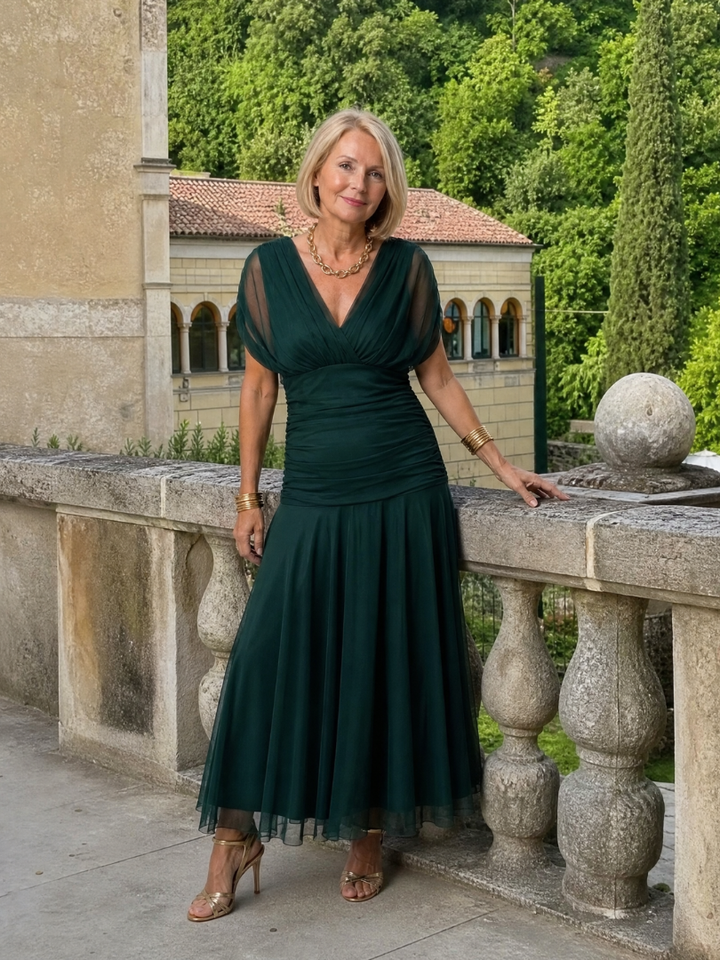 Marine | Tiered Off Shoulder Chiffon Midi Dress for Women
