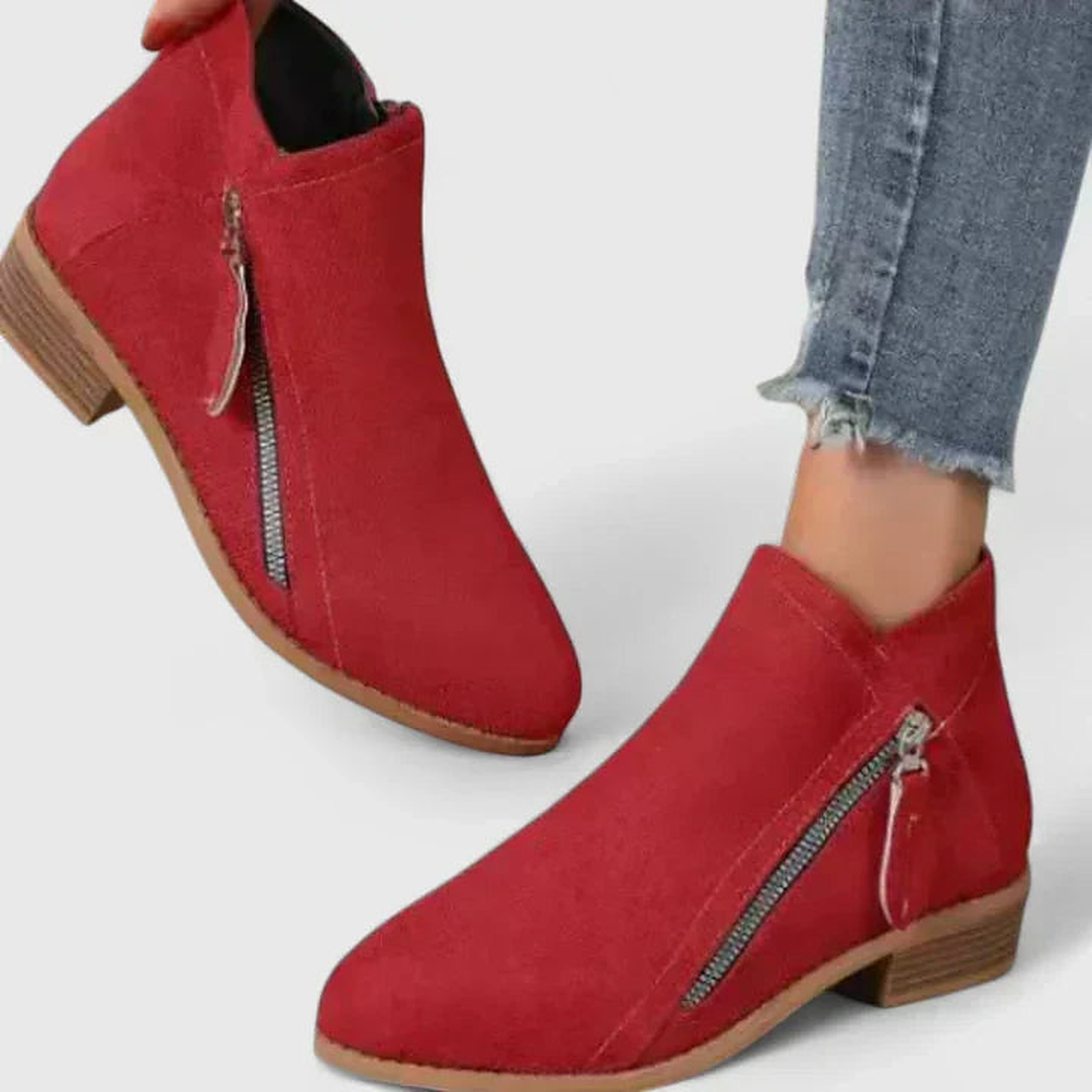 Cecile | Scalloped Faux Suede Ankle Boots for Women